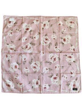 LANVIN Paris NWT Floral Handkerchief 18.5" Square Pink Rose Cotton Made in Japan